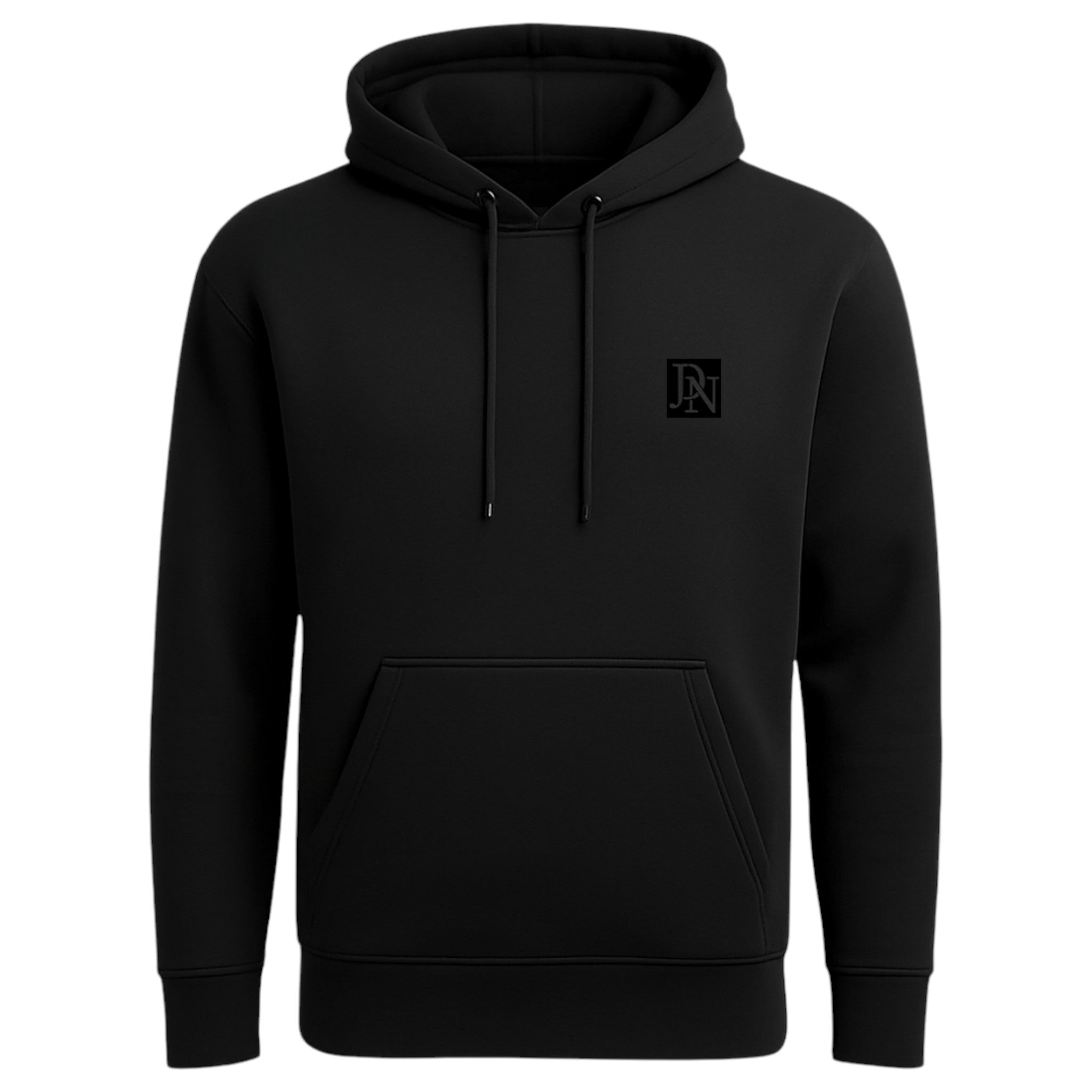 Men's JDN branded hooded tracksuit set in black – plain hoodie with kangaroo pocket and matching joggers loungewear activewear